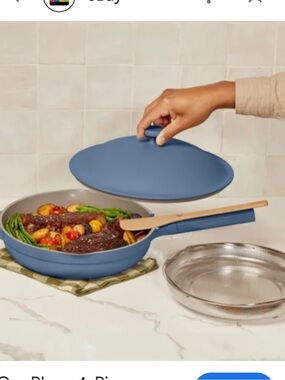 Our Place Blue Ceramic 4-Piece Skillet Set with Lid NIB